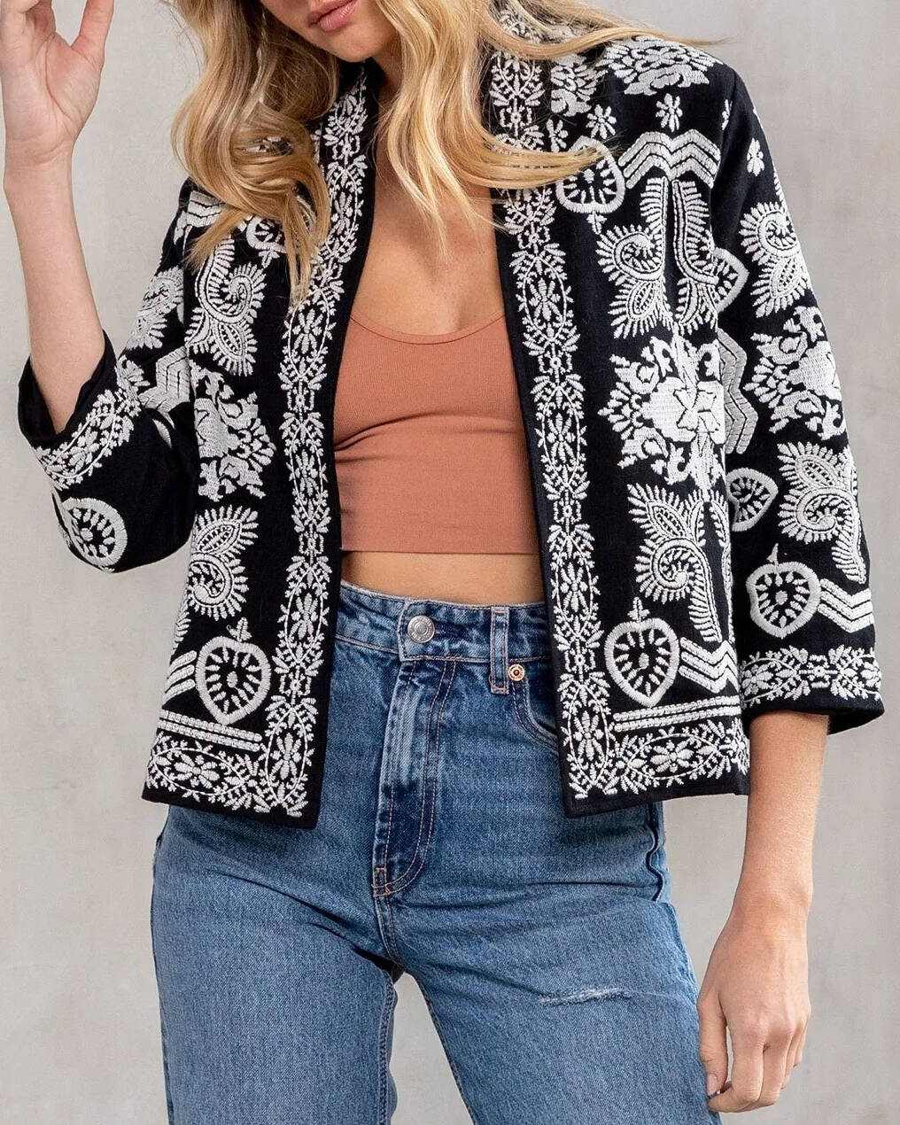 embroidered velvet cardigan jacket