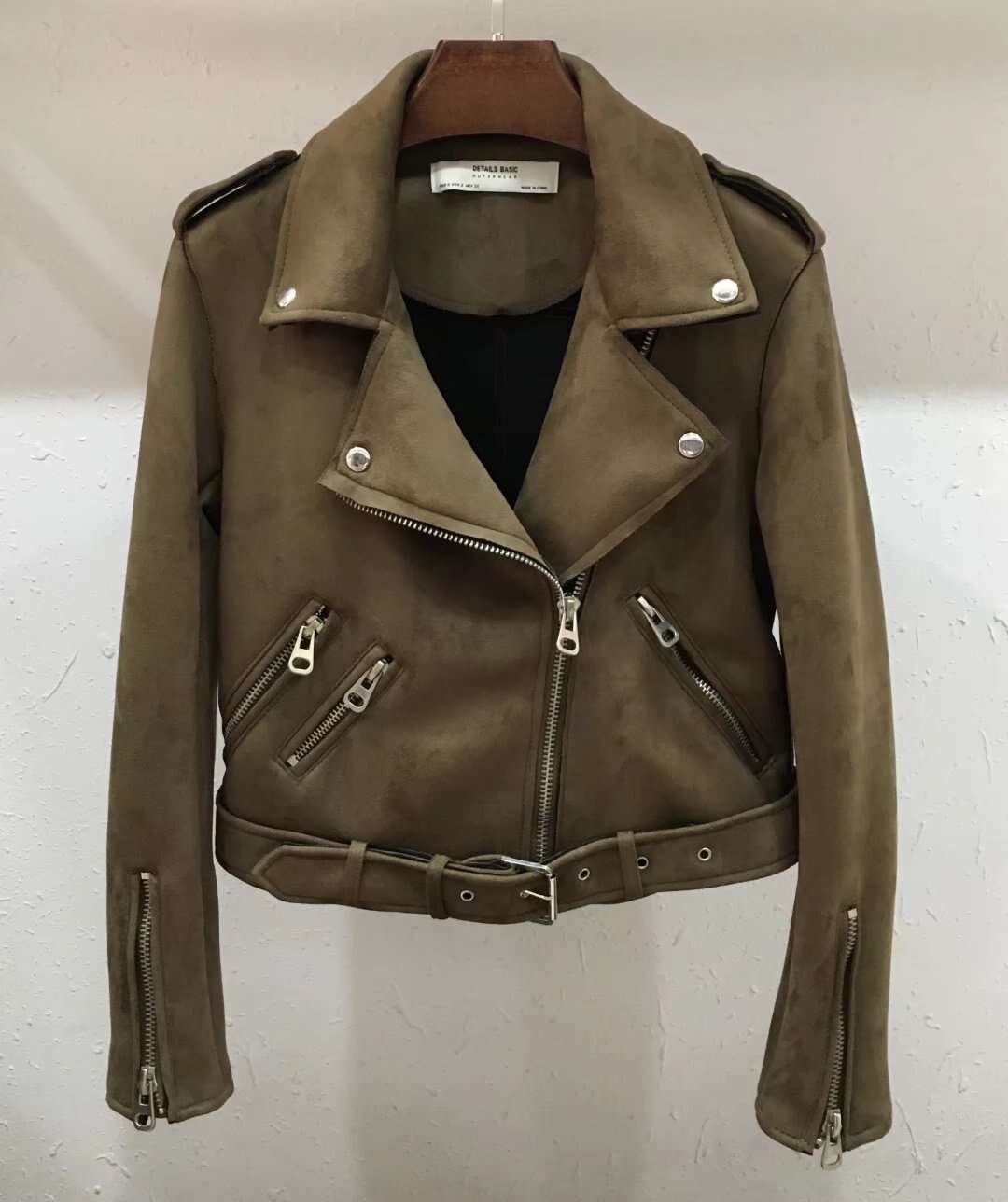 Lapel zipper leather jacket