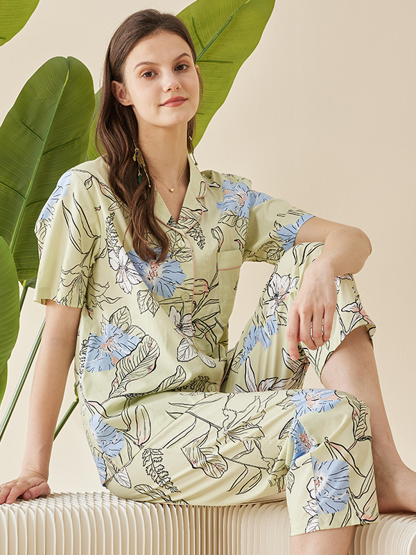 Casual Regular Sleeve Floral Regular Fit Short Sleeve Pajama Set