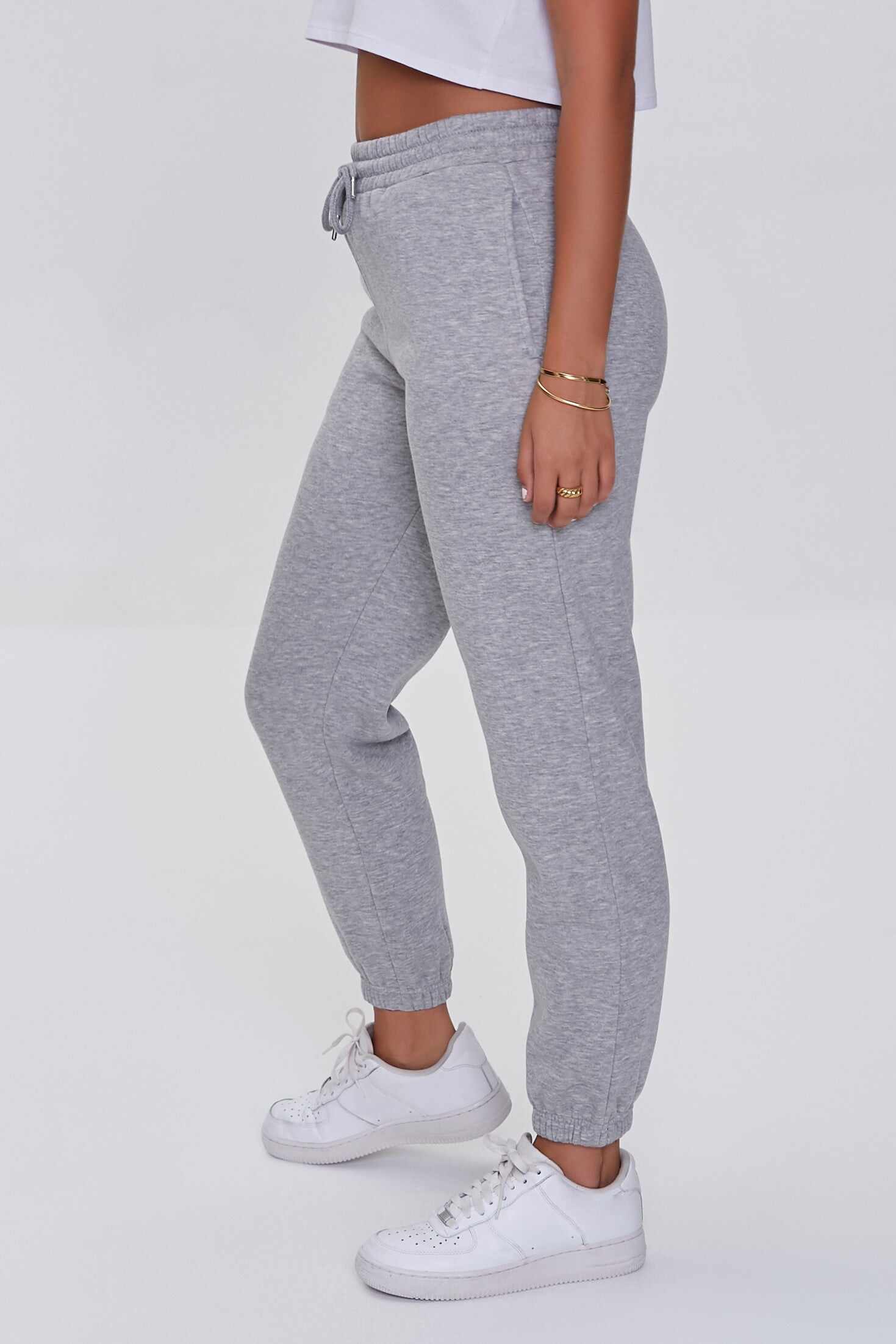 Women Apparel | Basic Fleece Drawstring Joggers Heather Grey Forever21 - GX08088