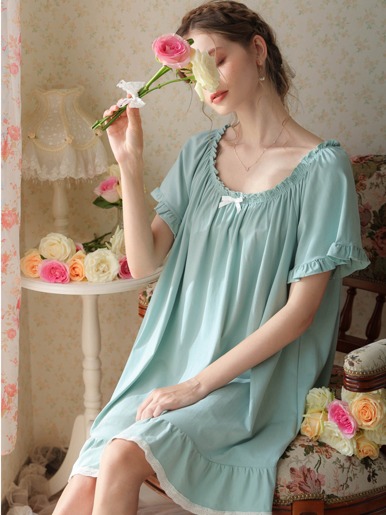 Simple Plain Cotton Floral Others Nightdress