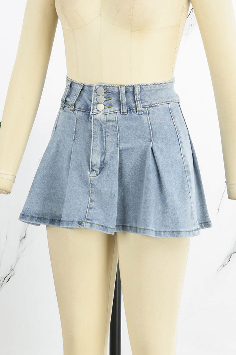 Sky Blue Casual Solid Patchwork High Waist Skinny Denim Skirts