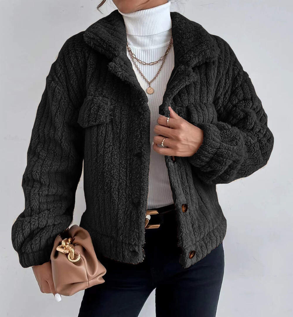 Thick plush lapel warm jacket