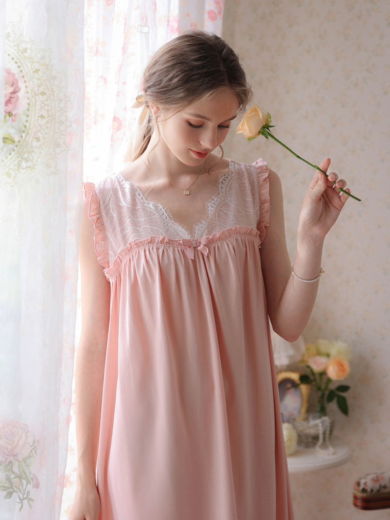 Loose Party V Neck Cotton Nightdress