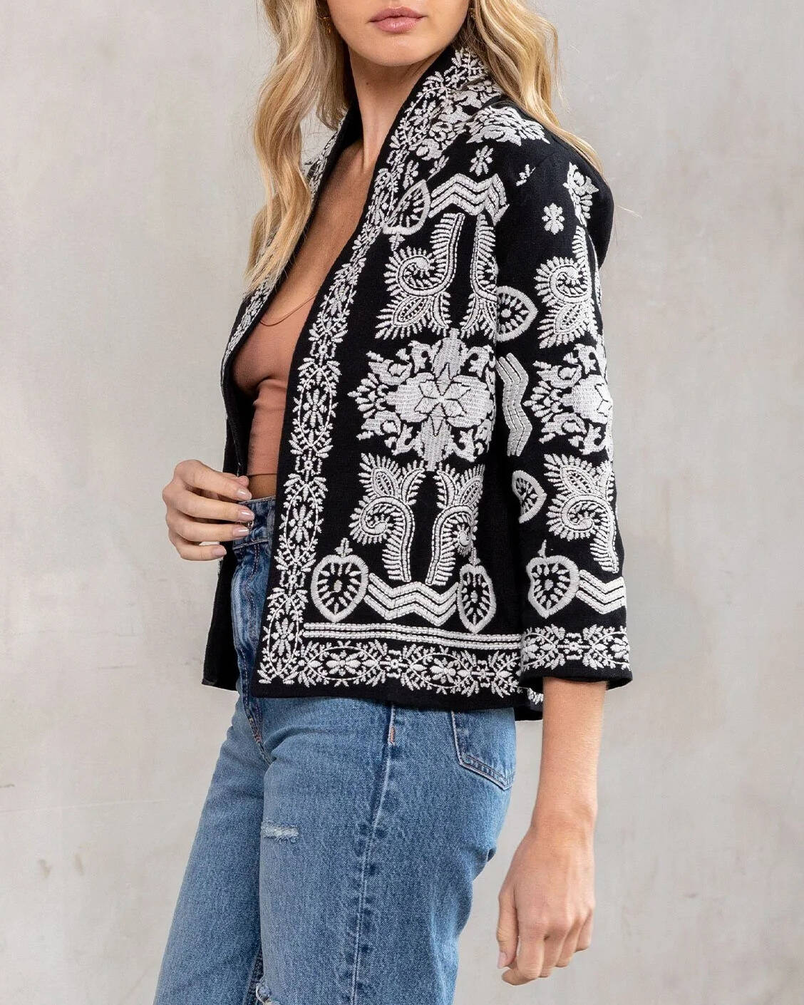 embroidered velvet cardigan jacket