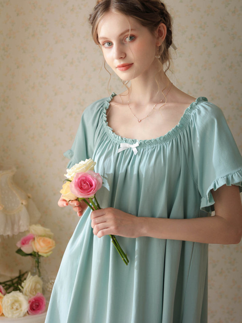 Simple Plain Cotton Floral Others Nightdress