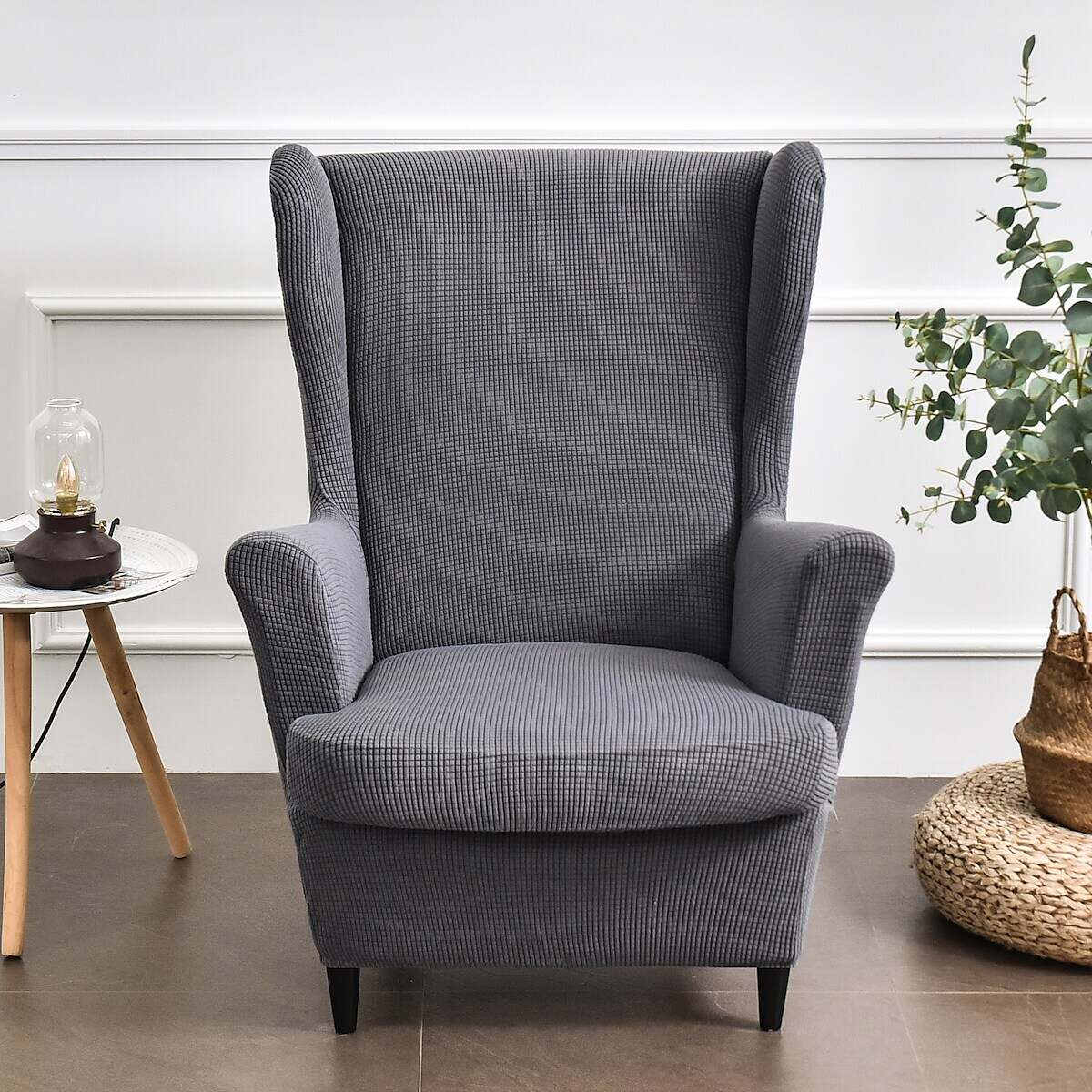 Stretch Wingback Chair Cover IKEA STRANDMON with Seat Cushion Cover