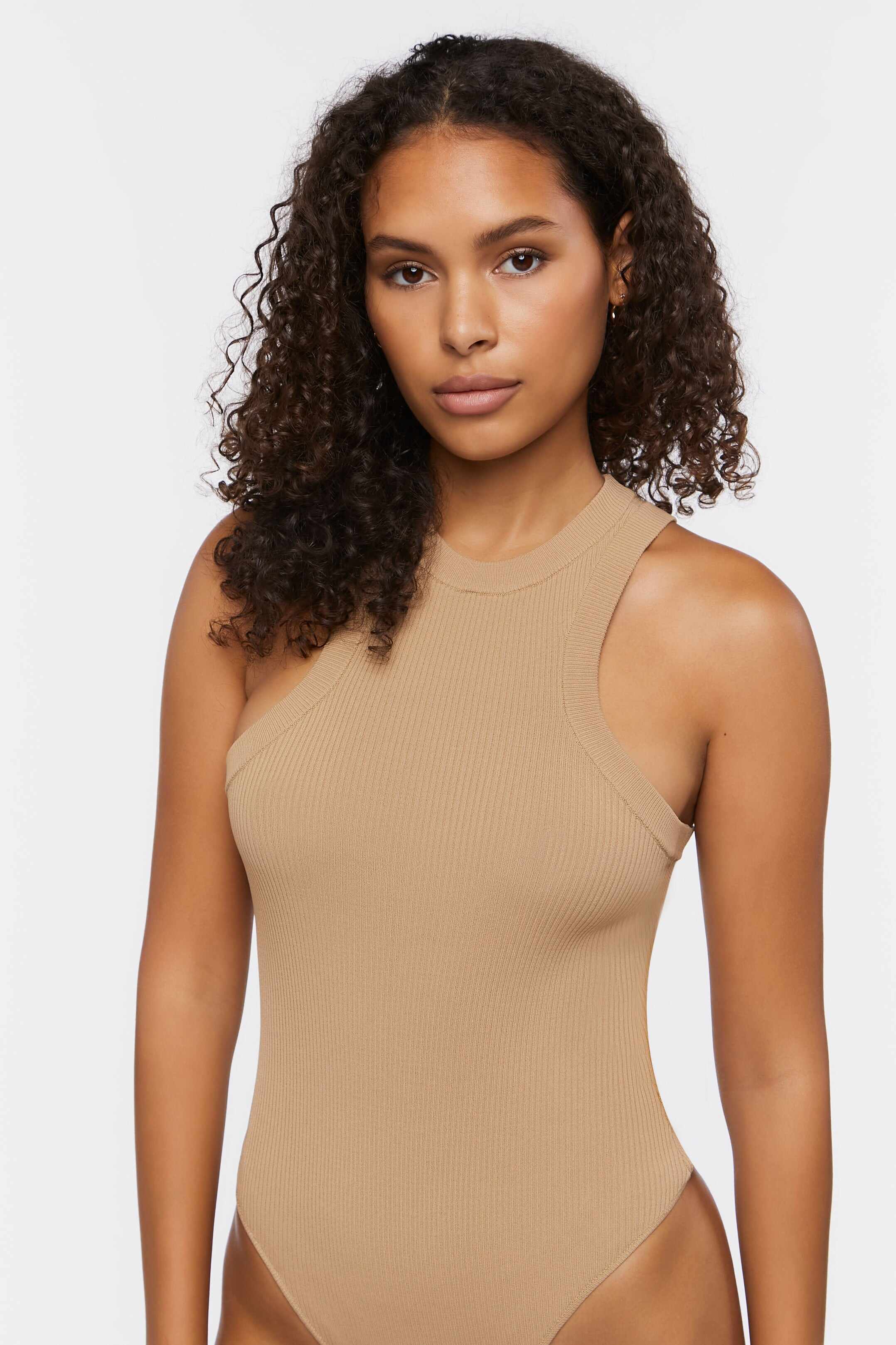 Women Apparel | Sweater-Knit Racerback Bodysuit Tan Forever21 - FZ48617