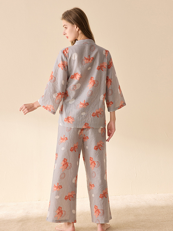 Floral V Neck Loose Casual Pajama Set