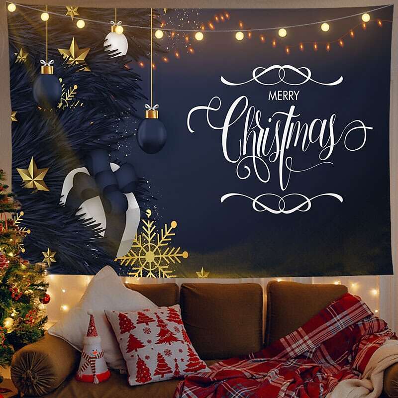 Christmas Decor LED Lights Wall Tapestry Merry Christmas Print