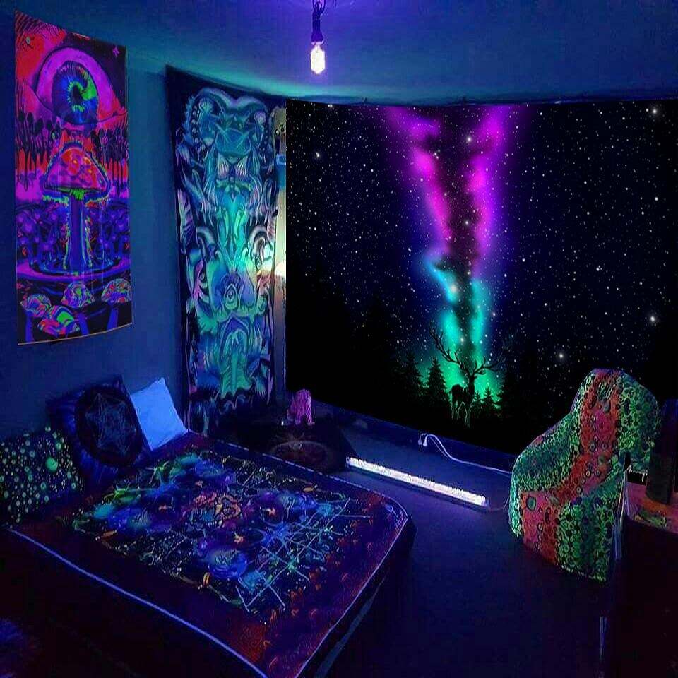 Black Light UV Reactive Star Lion Wall Tapestry Hanging Cloth