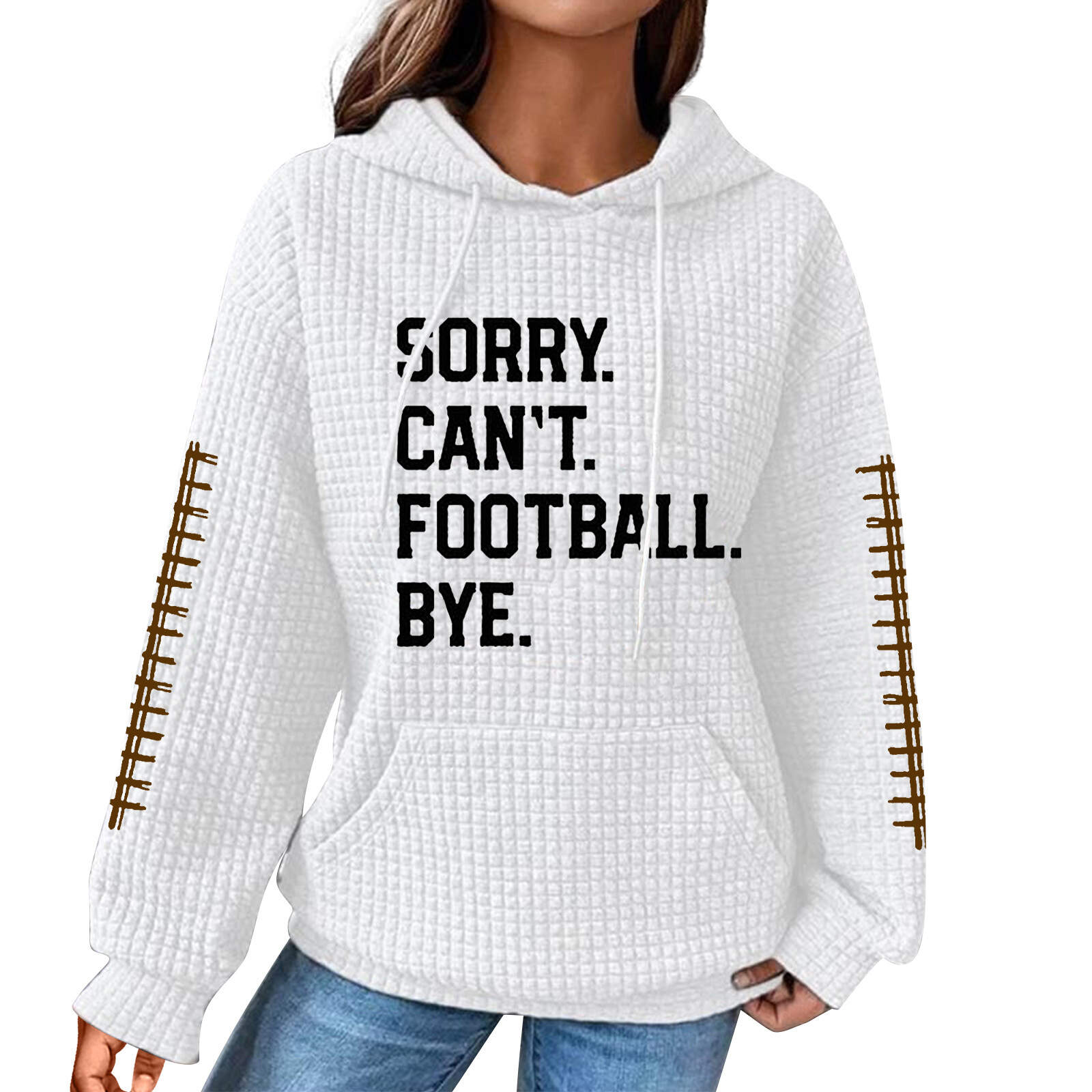 Women's Pumpkin Football Fall Print Waffle Hoodie- Buy 3 and get free shipping