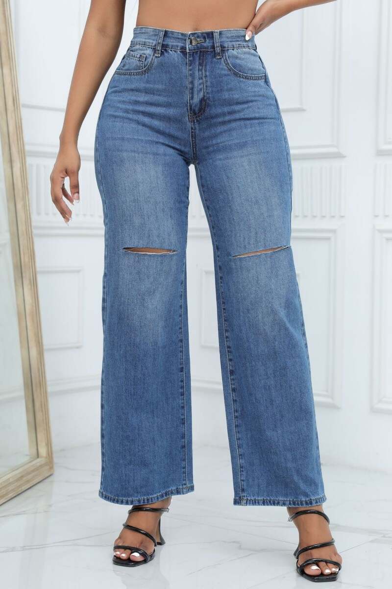 Deep Blue Casual Solid Ripped Patchwork High Waist Regular Denim Jeans