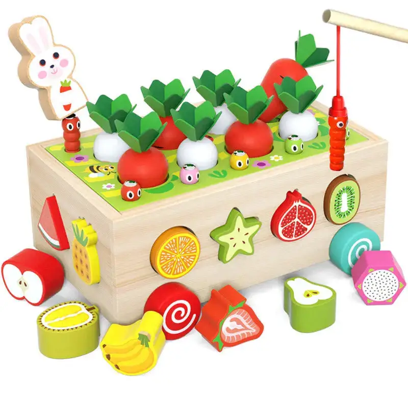 Montessori Toy Set Wooden Toys Baby Fishing Pull Along Car Shape Cognitive Puzzle Learing Toy Children Wooden Baby Toys