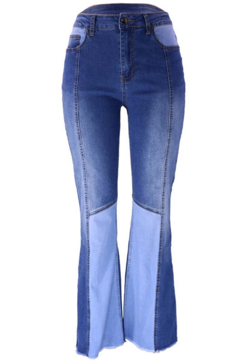 Blue Casual Patchwork Contrast High Waist Regular Denim Jeans (Subject To The Actual Object)