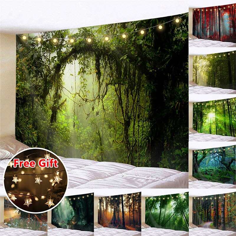 Landscape LED Lights Wall Tapestry Art Decor Forest Print