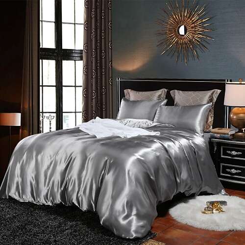 Silky Satin White Duvet Cover Set Quilt Bedding Sets Comforter Cover