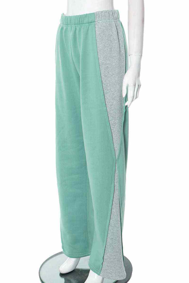 Green Casual Patchwork Contrast Regular High Waist Conventional Patchwork Trousers