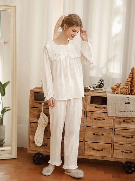 Regular Short/Long Sleeve Regular Fit Casual Plain Cotton Pajama Set