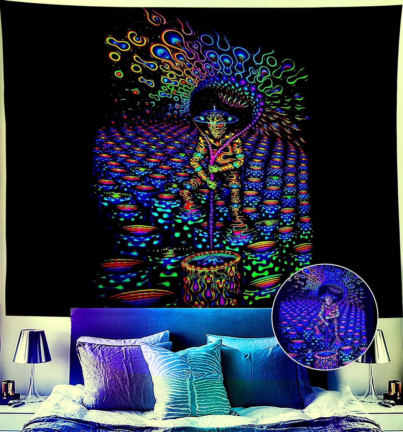 Trippy Blacklight UV Reactive Wall Tapestry Alien Psychedelic