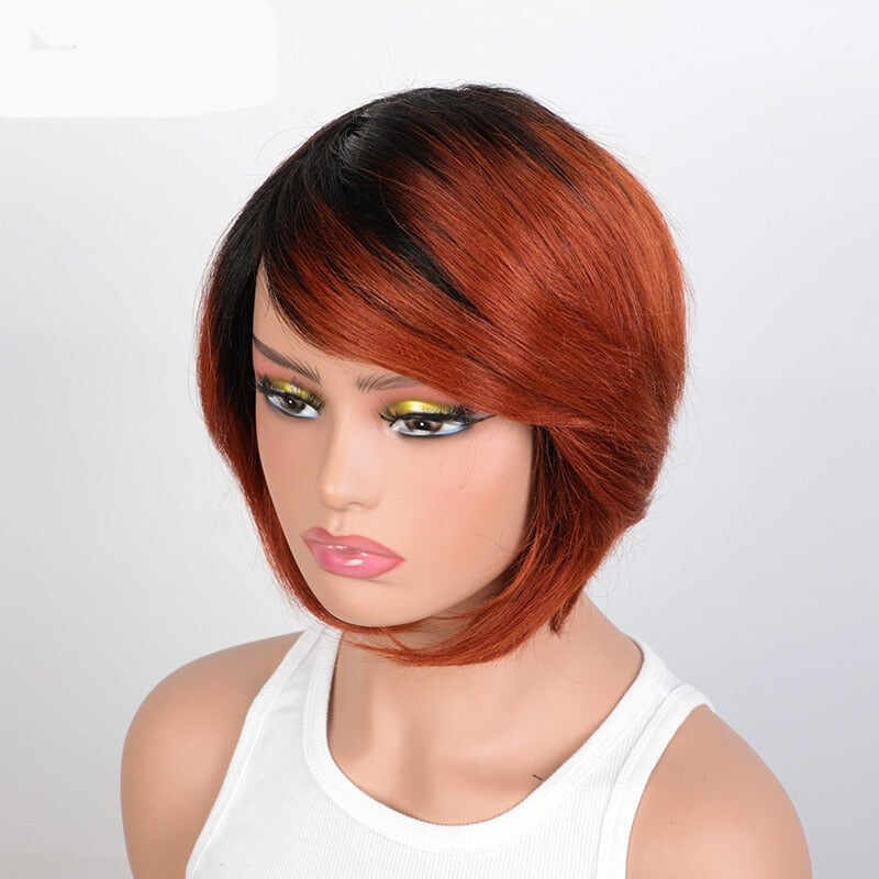 Ombre Burgundy Short Bob Wig With Bangs