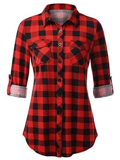 Women Plus Size Plaid Sleeve Shirt