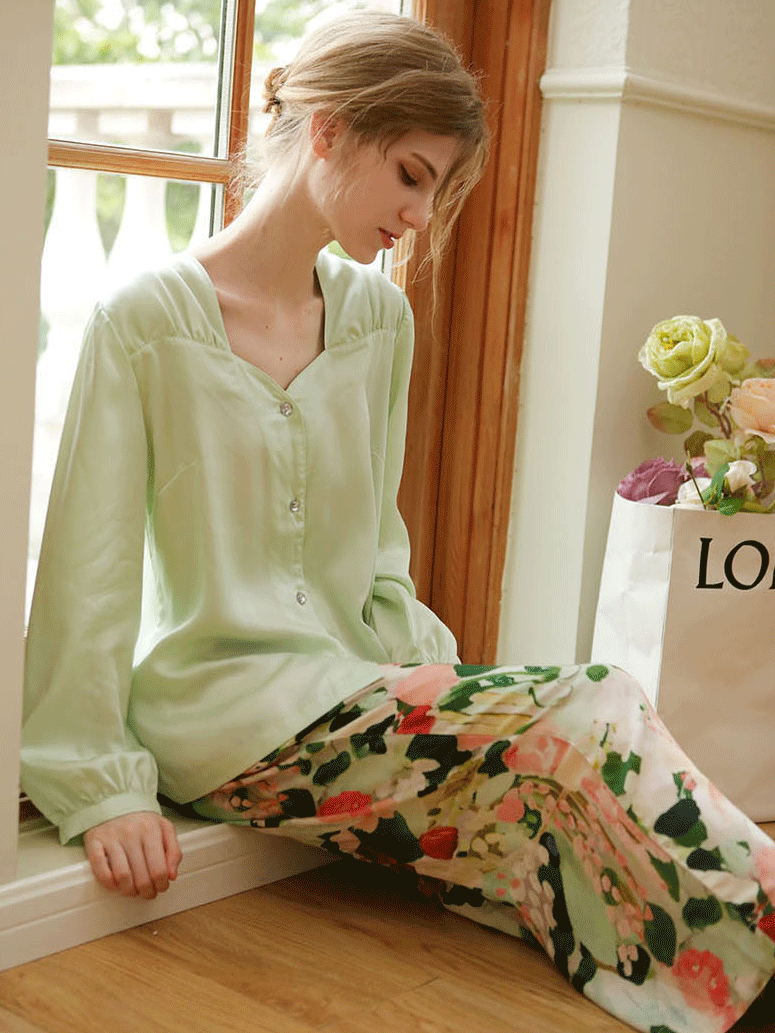 Regular Fit Others Floral Elegant Long Sleeve Pajama Set