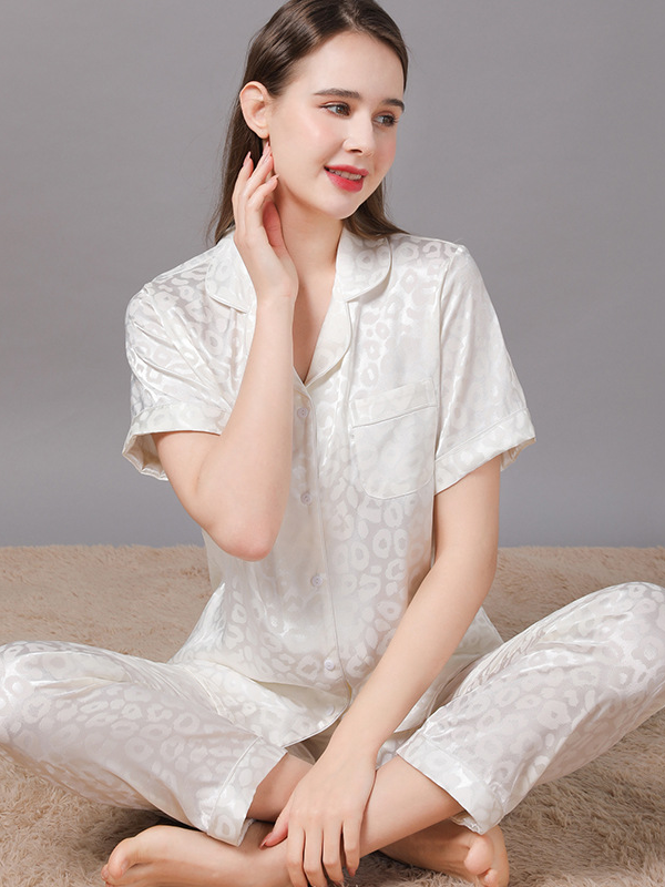 Regular Fit Casual V Neck Short Sleeve Couple Pajama Set