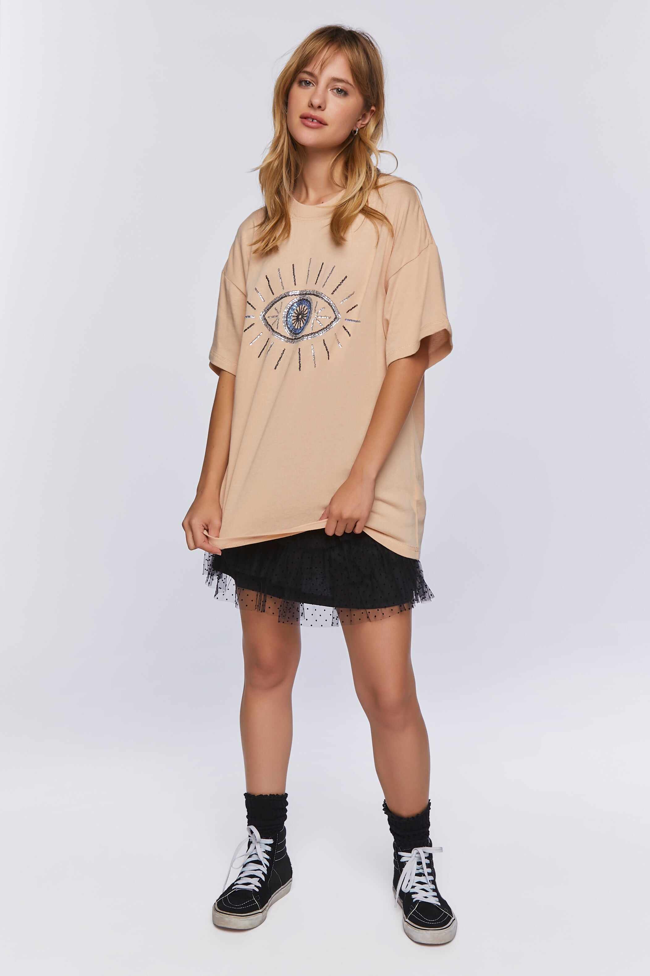 Women Apparel | Sequin Evil Eye Graphic Tee Cream Forever21 - UG79996