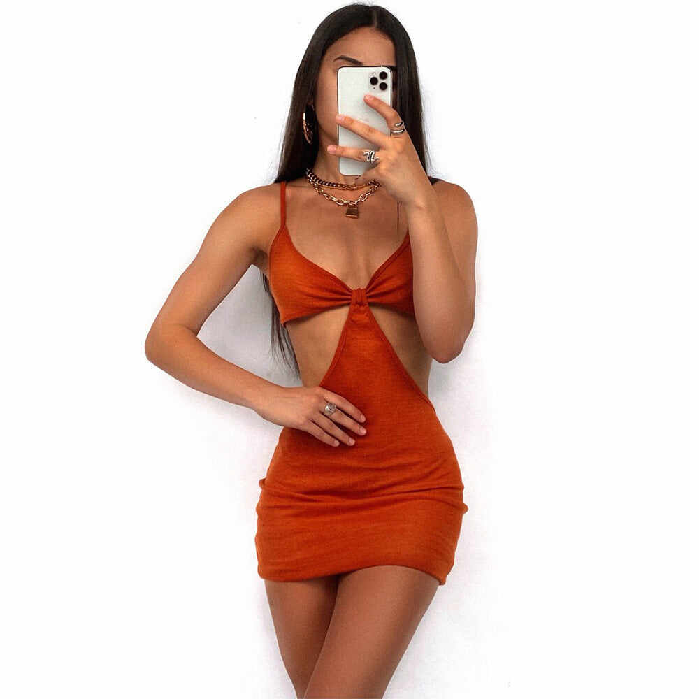 Hot girl sling knitted dress