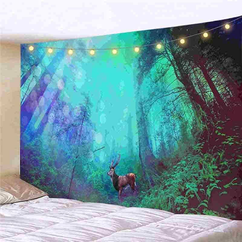 Landscape LED Lights Wall Tapestry Art Decor Forest River Waterfall Print