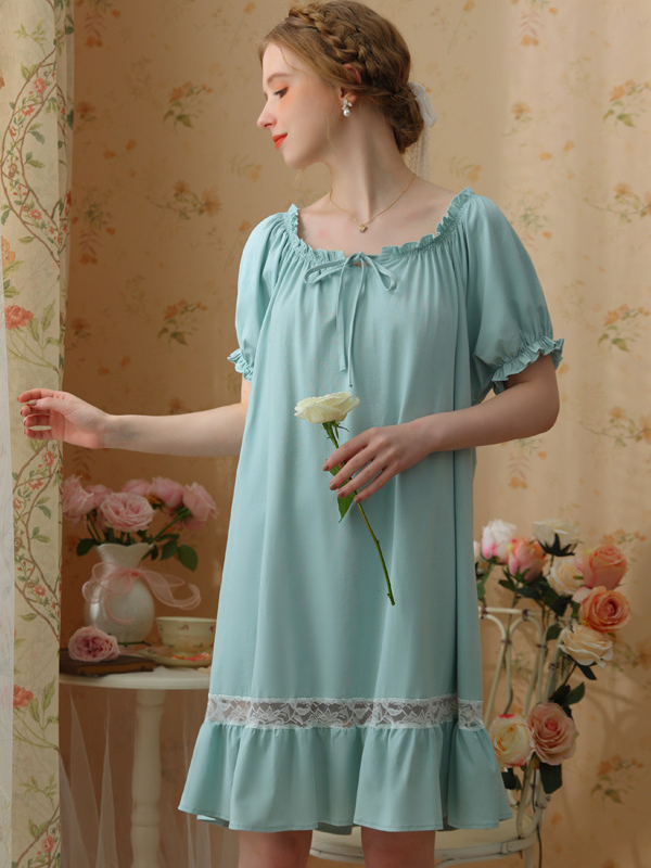 Crew Neck Lace Loose Party Nightdress