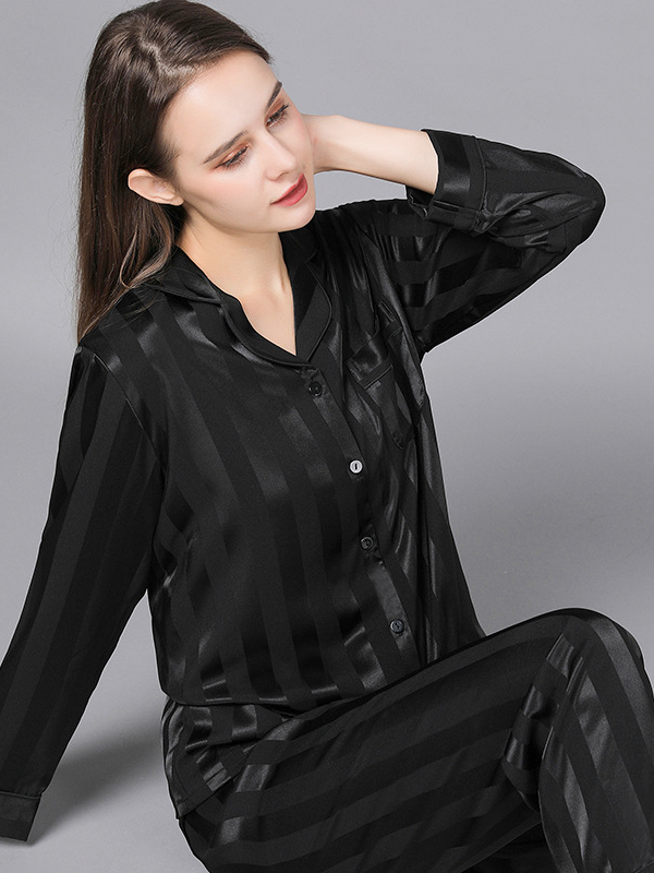 Regular Fit Ice Silk Casual Long Sleeve Couple Pajama Set