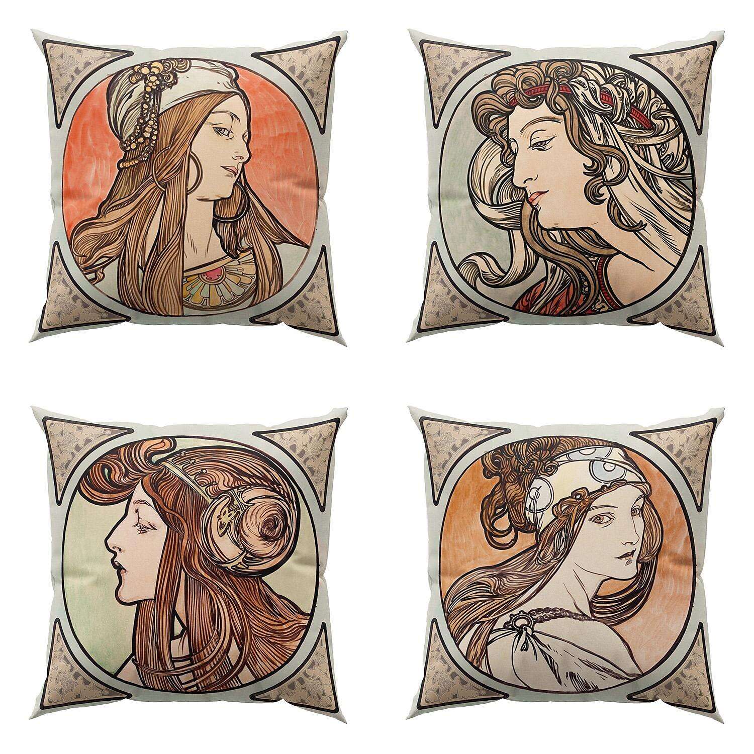 Art Nouveau Double Side Pillow Cover 4PC