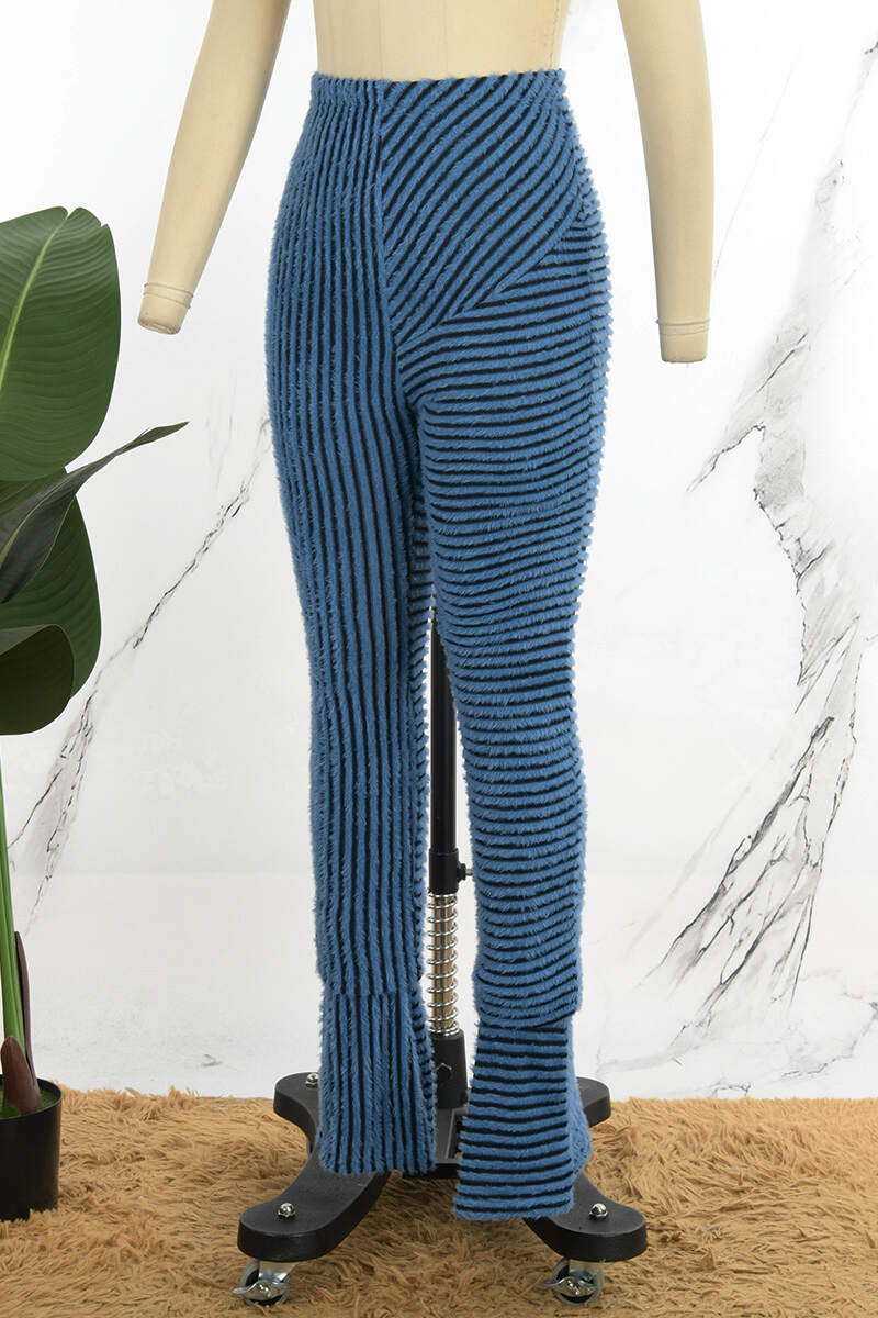 Blue Street Striped Patchwork Regular Mid Waist Patchwork Bottoms