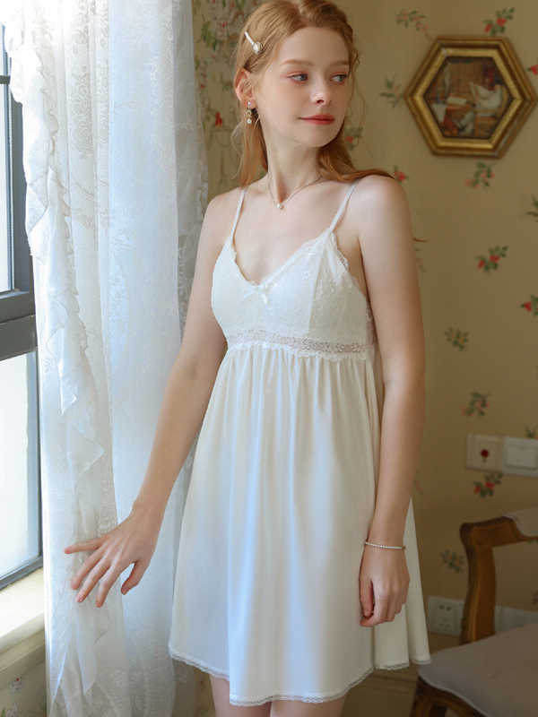 Simple Lace Loose Cotton Gallus Nightdress