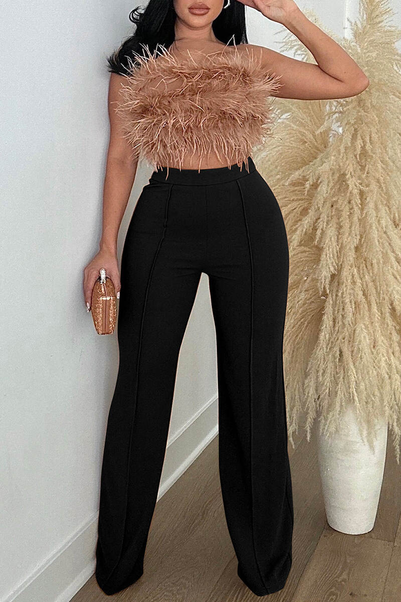 Red Casual Solid Basic Regular High Waist Conventional Solid Color Trousers