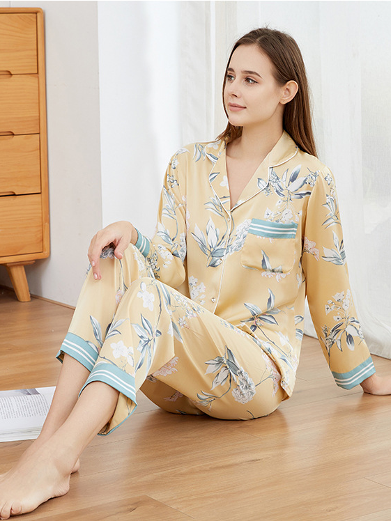 V Neck Floral Regular Fit Casual Long Sleeve Pajama Set