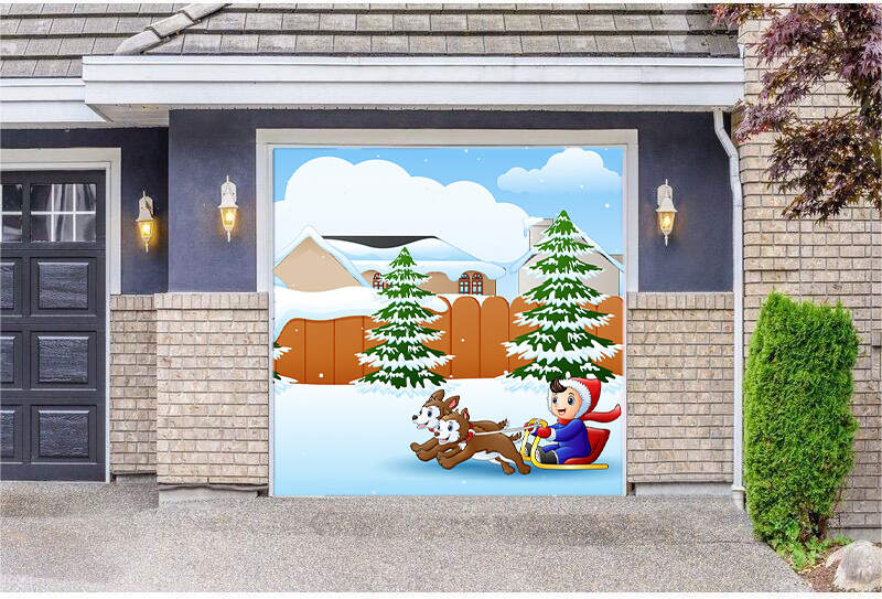 The sled garage door banner ornament