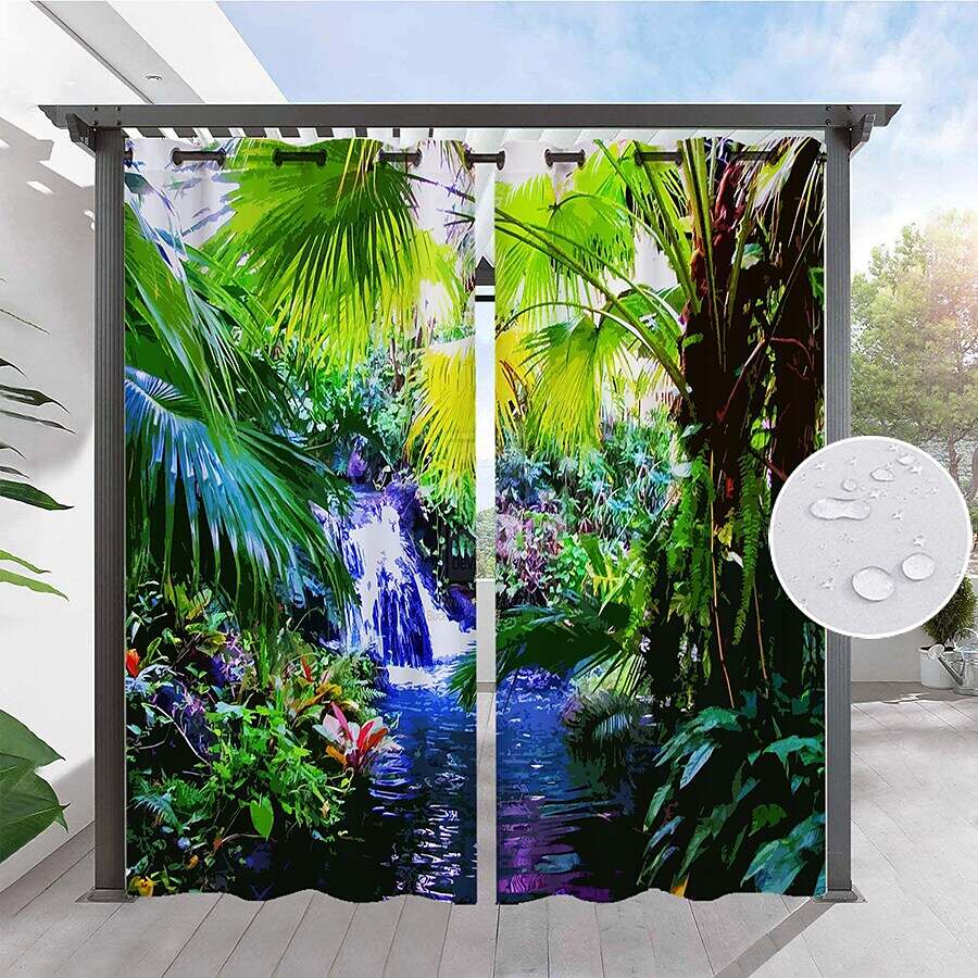 2 Panels Outdoor Curtain Privacy Waterproof