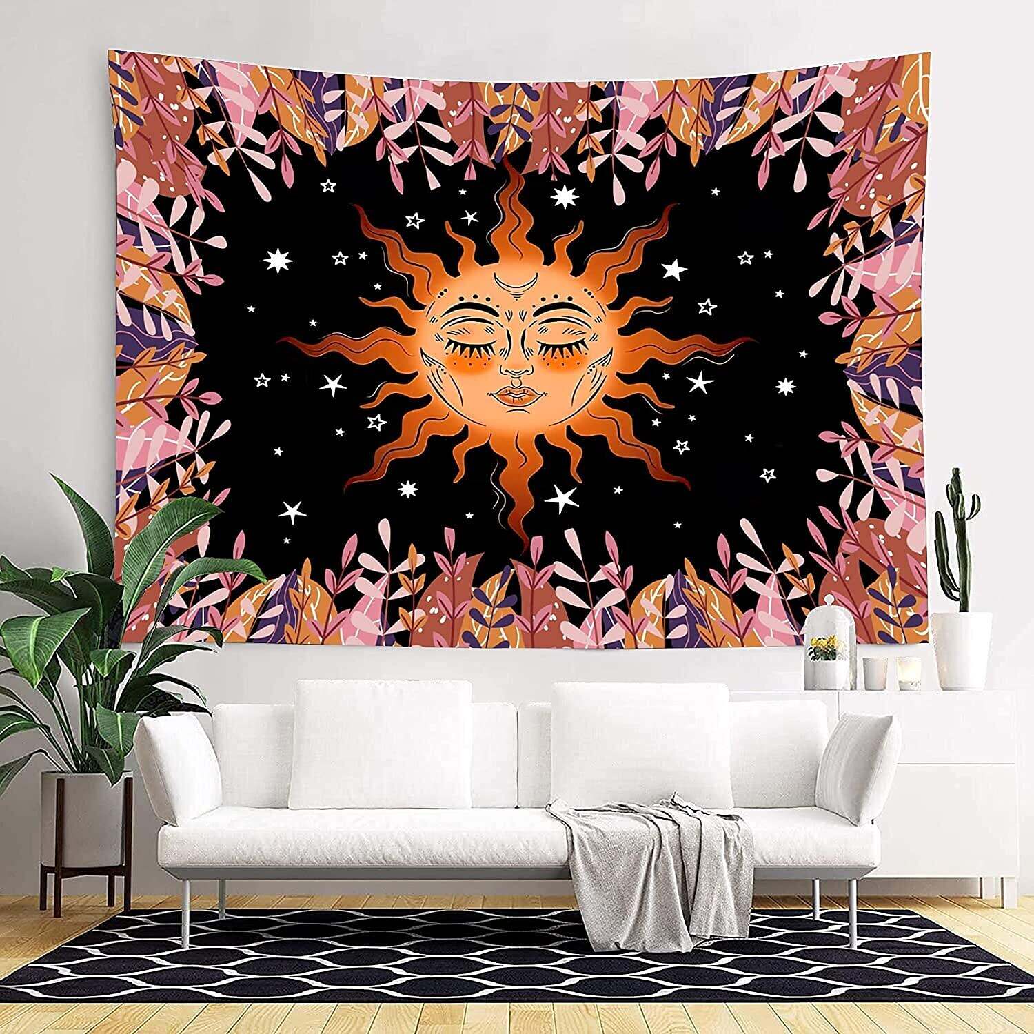 Tarot Sun Tapestry Starry Sky Floral Plant Wall Hanging