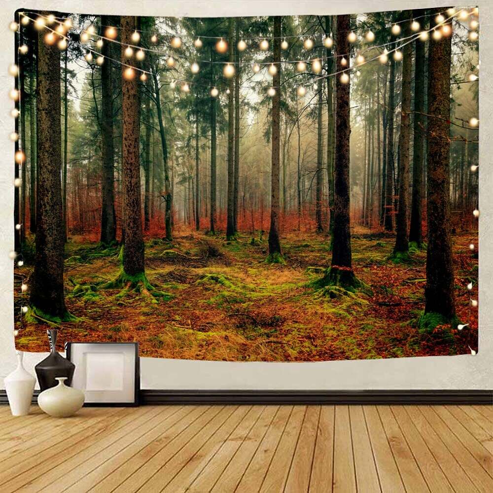 Landscape Tree Wall Tapestry Art Decor Misty Forest Nature Sunshine Through Tree