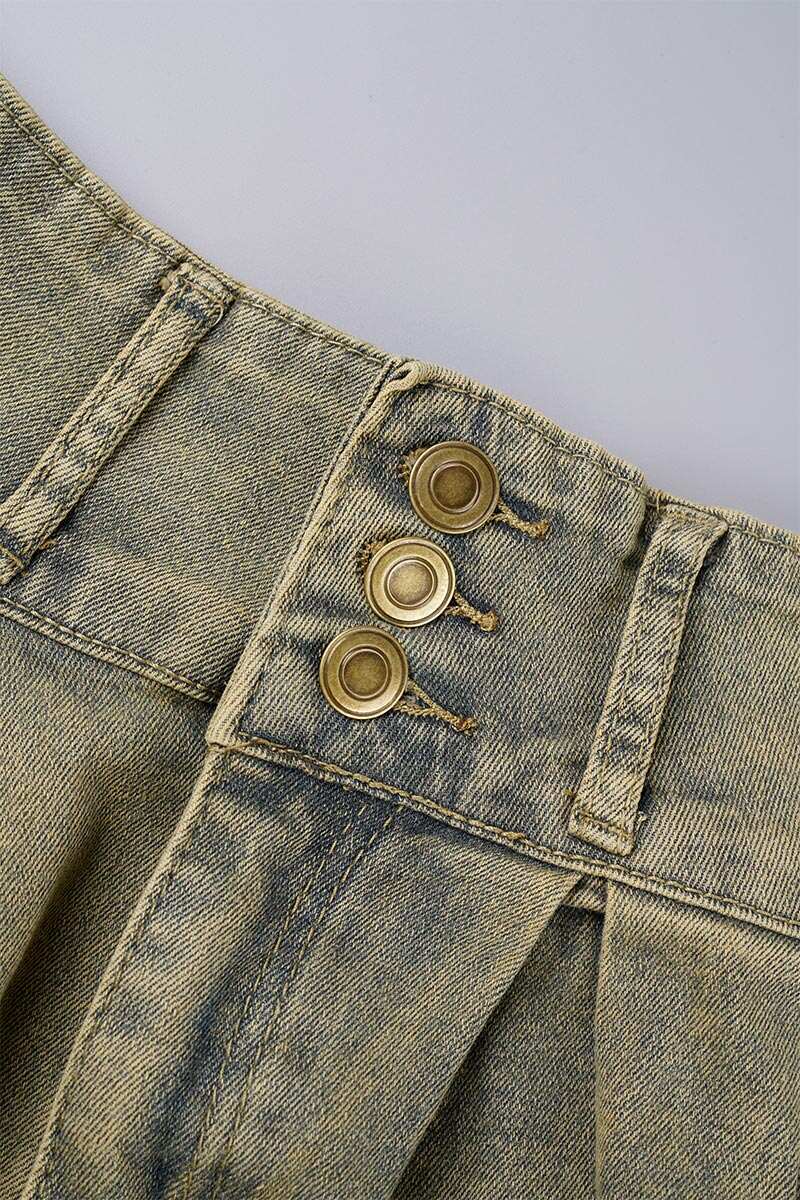 Champagne Sexy Street Solid Make Old Patchwork Buttons Zipper Denim Skirts