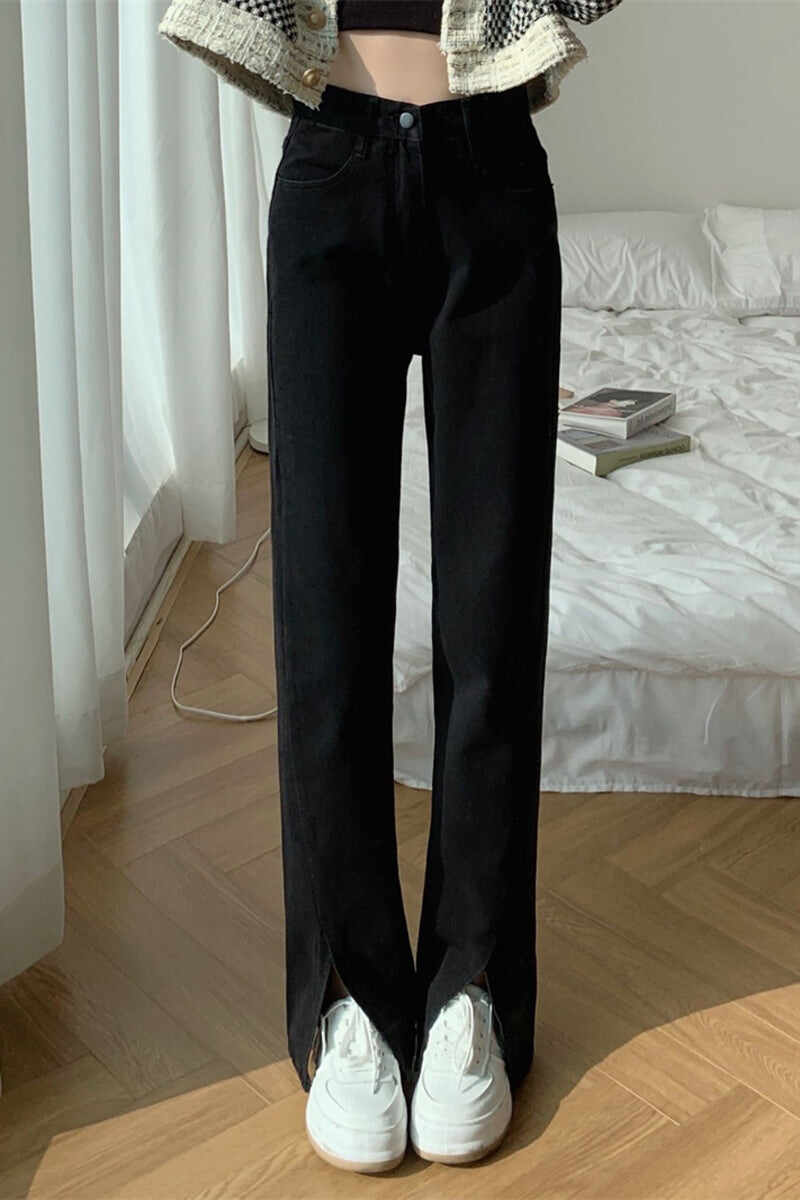 Split Black Jeans Straight Leg