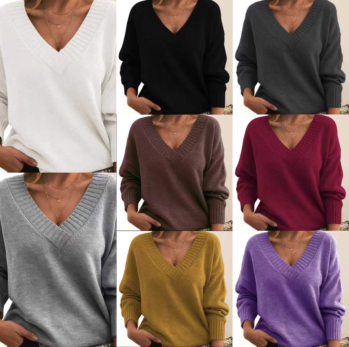 Loose V-neck casual all-match sweater