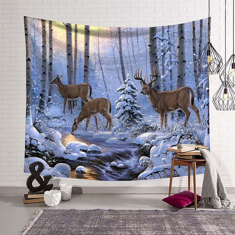 Christmas Rendeer Holiday Party Wall Tapestry Art Decor for Winter Home