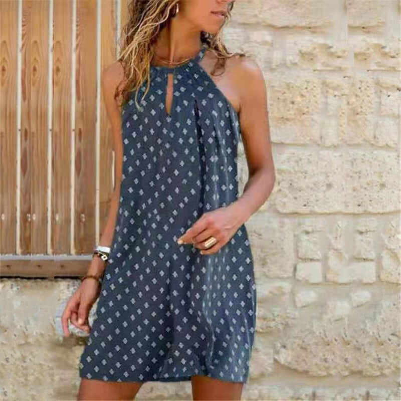 ling Hanging Neck Print Dress