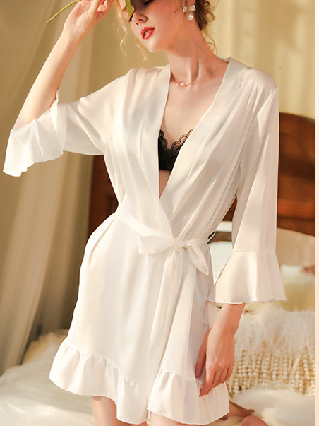 Regular Fit Plain Sexy V Neck Nightdress