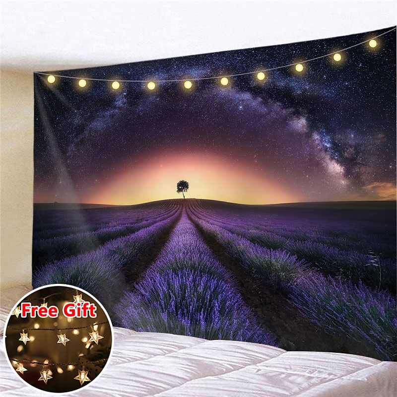 Landscape LED Lights Wall Tapestry Art Decor Flower Filed Print