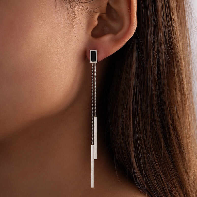 Vintage Long Tassel Geometric Square Drop Earrings For Women Korean Long Thread Dangle Earring Fashion Jewelry Oorbellen Brincos